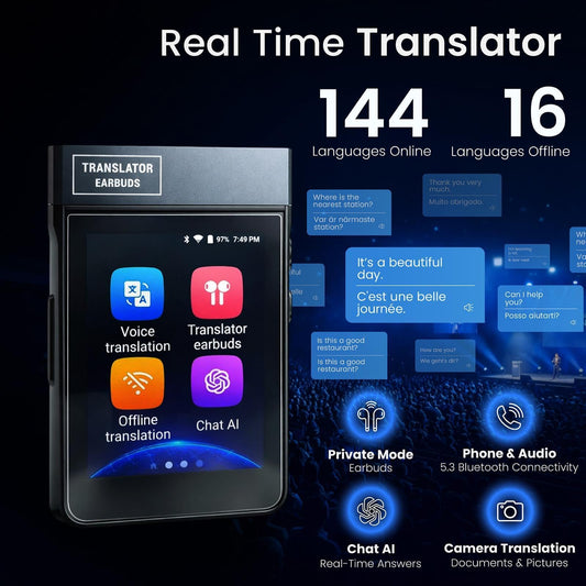 Guardian Translator V2 AI Translator Device with Earbuds & ChatGPT Support